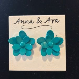 Blue cut metal flower earrings